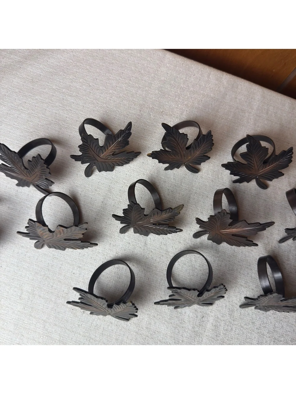 Vintage Maple Leaf Napkin Rings Set of 6 Metal Brown Bronze Fall Table Decor